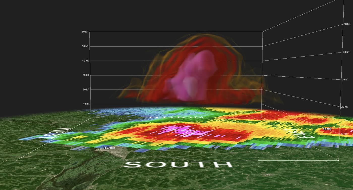 Composición de radar meteorológico con áreas de precipitación